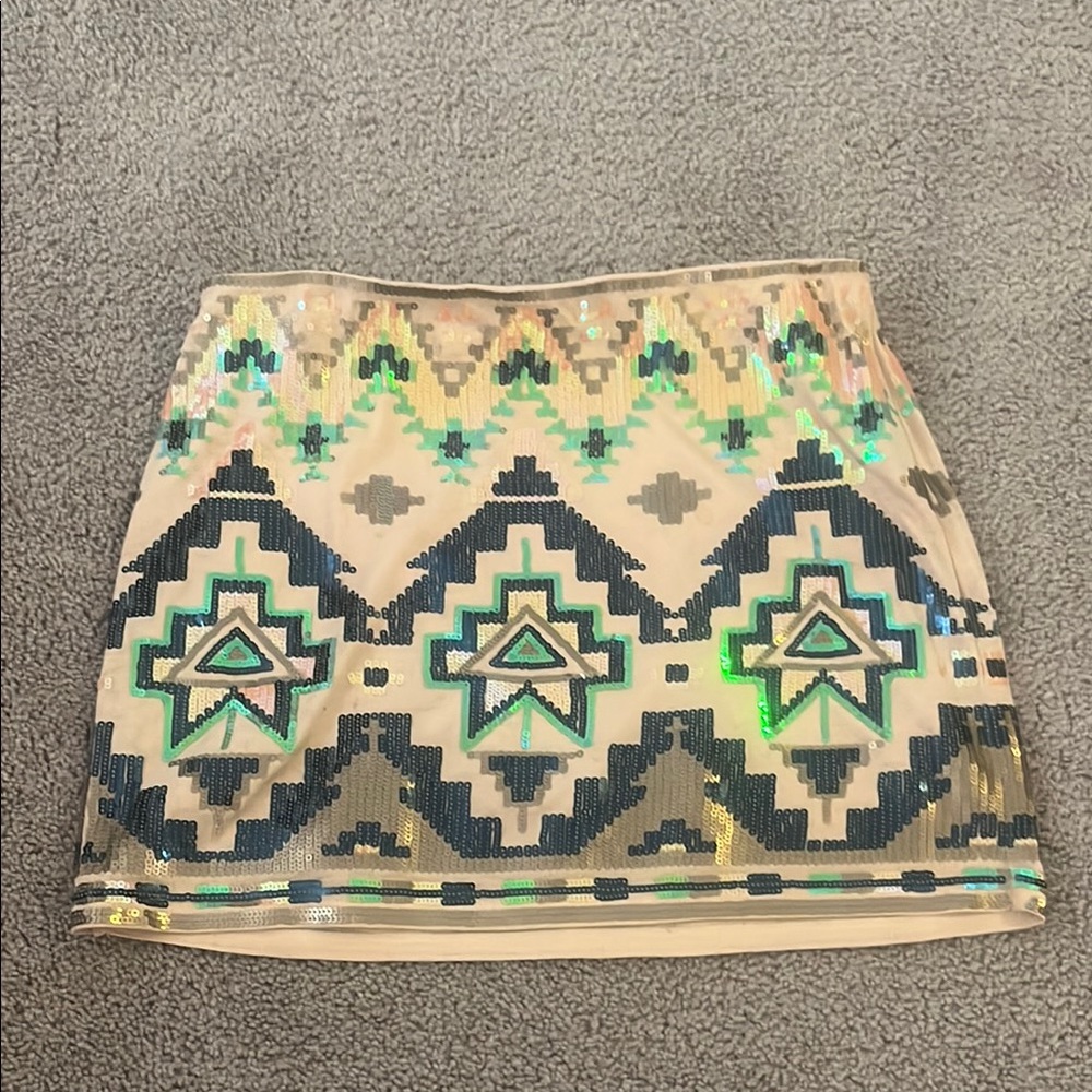 Sequin Geometric Pattern Skirt - Multicolor